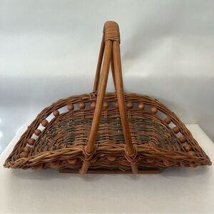 Vintage Woven Wood Bead Flower Basket